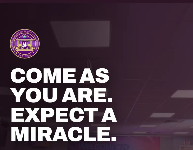 Top of the Miracle World Outreach Ministries homepage: the church logo over a welcome headline